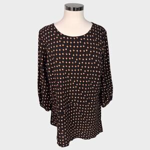 Apt. 9 Womens Medium 3/4 Sleeve Top Black with Orange Cream Geo Print